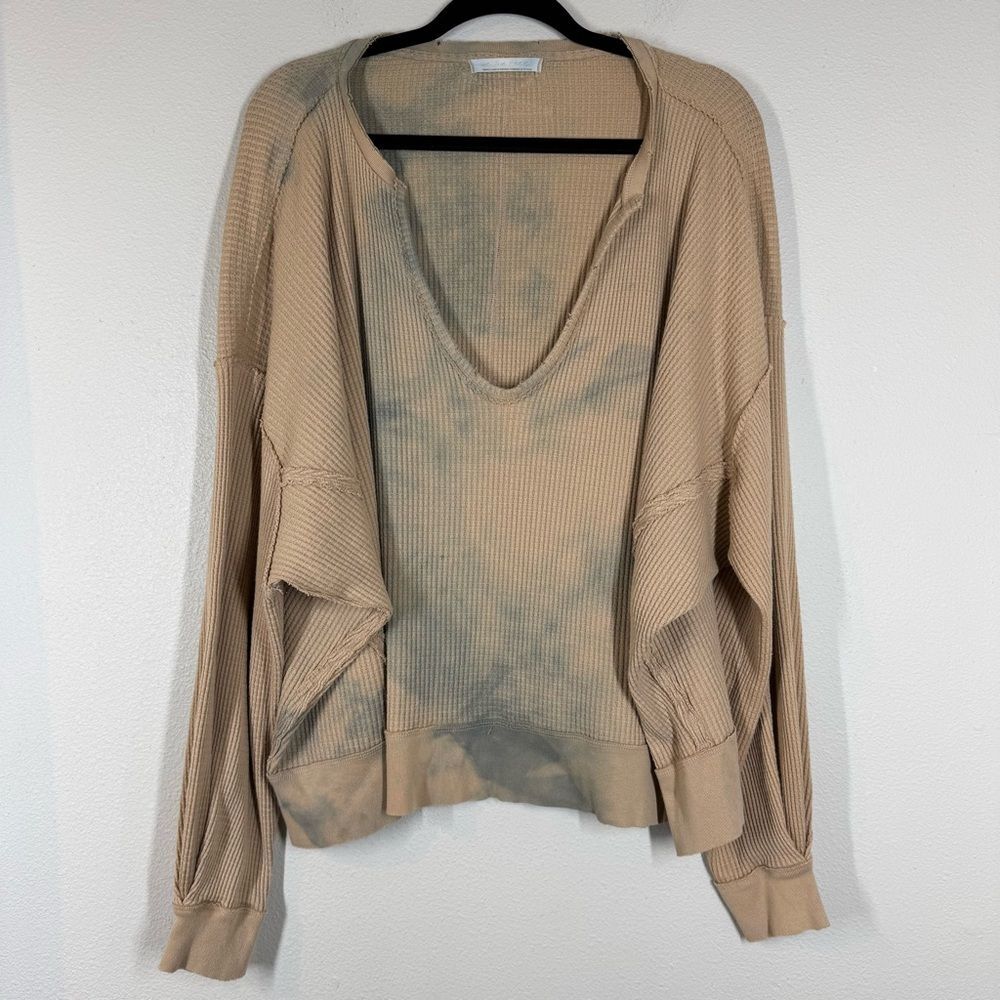 Free People We The Free Buttercup Oversized Thermal Top Tan Tie Dye Sm OB1245580